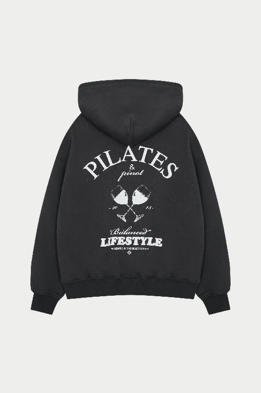 PILATES & PINOT OVERSIZED HOODIE - CHARCOAL