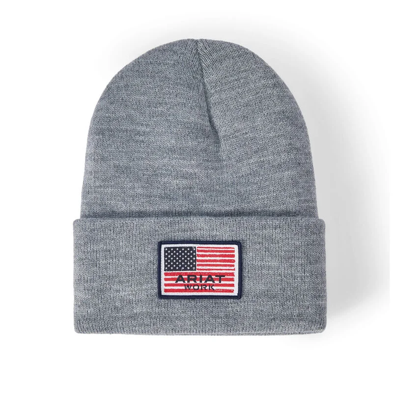 Rebar American Flag Patch Beanie - Light Grey Heather