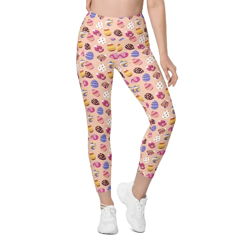 Fun Easter Eggs Pattern Leggings With Pockets