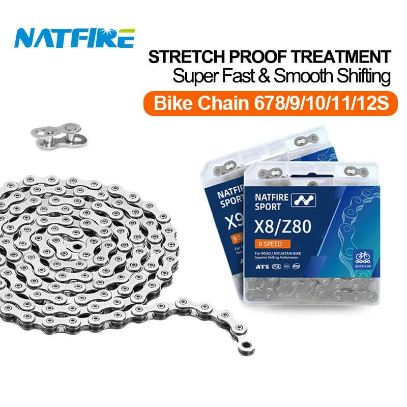 NATFIRE Bike Chain 6 7 8 9 10 11 12 Speed Velocidade Electroplated Silver Bicycle Chain Mountain Road MTB Chains Part 116 Links