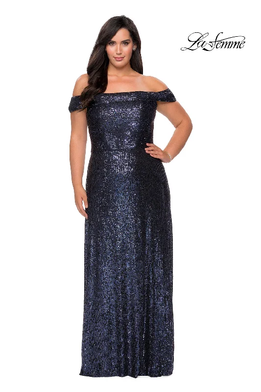 La Femme 28988 Plus Size Sequin Off The Shoulder Gown