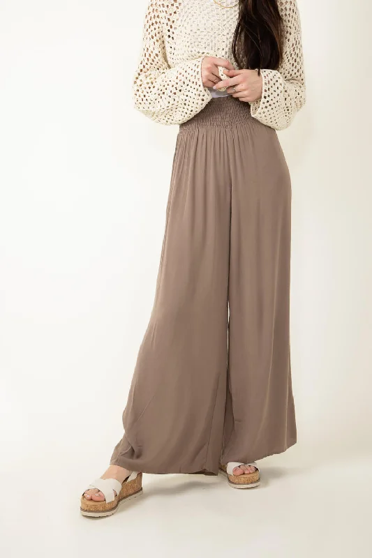 Smocked Waist Beach Pants for Women in Brown | NP17461-DKMOCHA