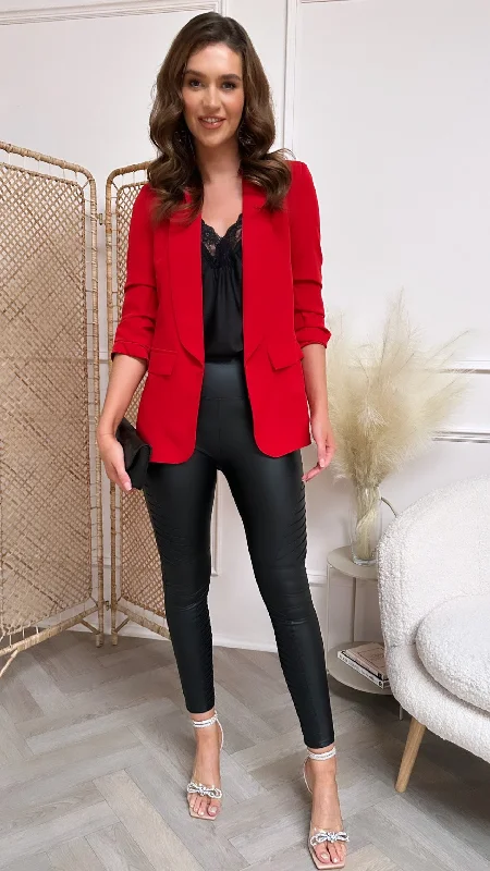 Mckinley Red Ruched Sleeve Blazer