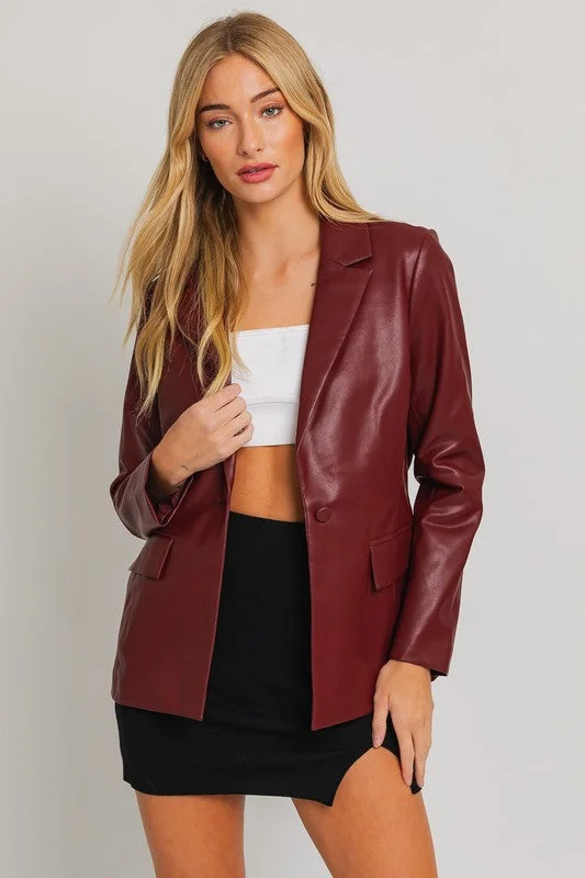 Uptown Girl Pocketed Vegan Leather Blazer - Final Sale