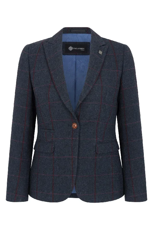 Women's Blazer Tweed Herringbone Checkered Tailored Fit Jacket